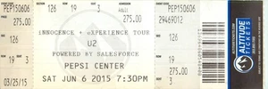 U2 - iNNOCENCE eXPERIENCE - By Salesforce, Pepsi Center Jun 6 2015 Ticket Stub b - Picture 1 of 2