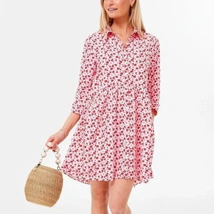 NWT Tuckernuck Hyacinth House Red Pink Floral Mini Shirt Dress Size Small - Picture 1 of 15