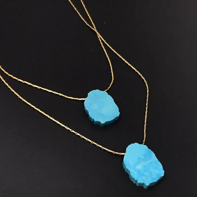 SEREFINA 2 Strand Gold Tone Turquoise Nugget Slice Pendant Layered Necklace 18" - Image 1 of 4