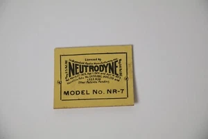 1920's FREED EISEMANN NEUTRODYNE NR7 - original model tag paper - Picture 1 of 3