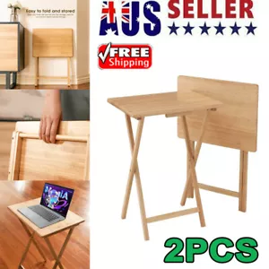 2PK 25inch Bamboo Wooden Folding Table Camping Desk Portable Picnic Outdoor TV - Picture 1 of 12