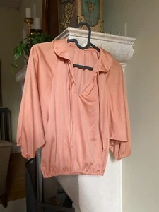Vintage 1970s Pink / Dusty Rose Disco Bohemian Tie Front Blouse S/M - Picture 1 of 8