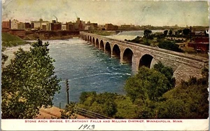Vintage Postcard Stone Arch Bridge Anthony Falls Milling District Minn  MN 1913 - Picture 1 of 3
