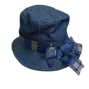 Vintage Betmar New York Denim Bucket Hat Blue Bow Elegant RARE 100% Cotton