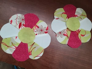 SET 2 Dresden Plate Quilt Block FOR Applique 8" Cotton FUSCIA RED LIME GR WHITE - Picture 1 of 2