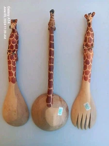 Hand Carved Made In Kenya Wooden Serving Spoons - Picture 1 of 16