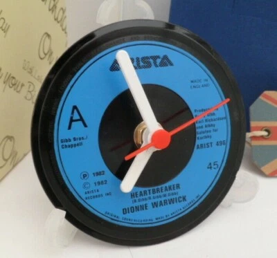 DIONNE WARWICK CLOCK Side Table Desk Top Upcycled Vinyl Record Hit Single 4" . - Image 1 of 4