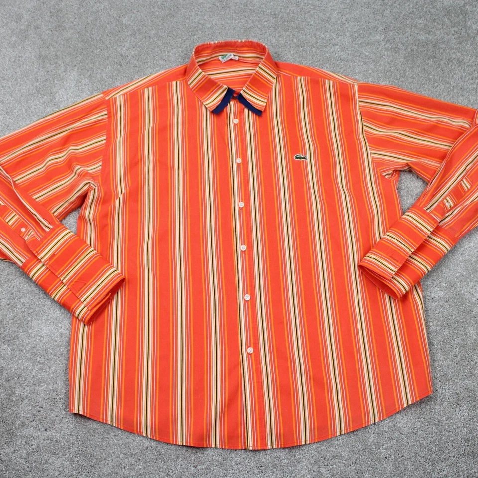 Lacoste Shirt Men 4XL 4X Orange/Yellow Double Collar French Cuff L/S Poly/Cotton - Image 1 of 4