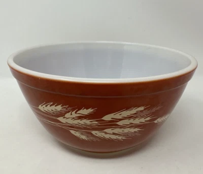 Vintage PYREX Orange Autumn Harvest Wheat Pattern Nesting Mixing Bowl - Image 1 of 4