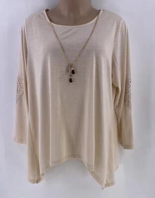 Karen Brooks Túnica Mujer’s 3X Beige Collar Crochet Detalle Mordedura de Tiburón  Foto 1 de 4