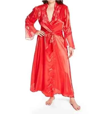 Shirley of Hollywood S/M Rojo Satinado Gasa Mangas Charmeuse Bata Larga Foto 1 de 4