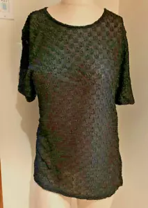 Black Ninety Meshy Lace Stretch T Top Sz L NEW - Picture 1 of 5