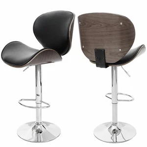 Barhocker Foxrock, Bugholz Retro-Design, grau, Kunstleder schwarz - Bild 1 von 7