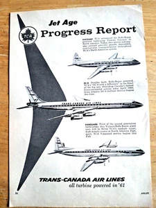 Trans Canada Airlines Ad 1960  Jet Age, Viscount, Vanguard, & DC-8 11 x 8 1/4 - Picture 1 of 1