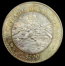 Toned 2006 Estado De Mexico Silver Coins 100 Pesos Bimetallic Moon Pyramid Money