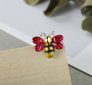 B09 Bee Gold Plated Pink Wing Sterling Silver 925 Brooch Pin - Picture 1 of 4