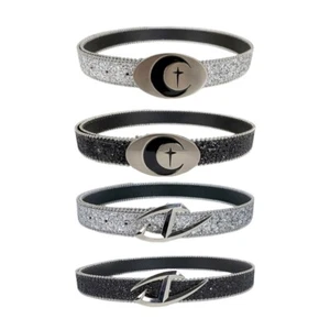 All Matching Moon/Letter Buckle Belt Dress Waistband Glittering Lady Skinny Belt - Picture 1 of 12