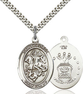 925 Sterling Silver St George Air Force Military Soldier Catholic Medal Necklace
