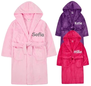 Girls Dressing Gown Robe Personalised Hooded Fleece Robe Pretty Pastel Shades - Picture 1 of 24