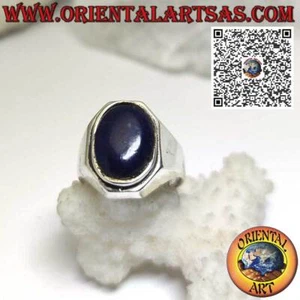 Anello in Argento 925‰ con lapislazzulo naturale ovale e montatura sagomata - Foto 1 di 8