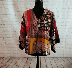 Chicos Patchwork KIMONO Boho Floral Geometric Sz 4 Small  - Picture 1 of 9