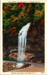 BRIDAL VEIL FALLS Highway 64 NORTH CAROLINA NC linen unused Postcard - Picture 1 of 2