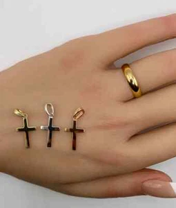 10k Echt Gold kleines massives gelbes, weißes, rosé einfaches poliertes Kreuz - 3/4" lang - Bild 1 von 11