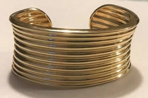 ROSS SIMONS Gold Over Sterling Silver Rippled Concave Wide Cuff Bracelet 30g - Picture 1 of 11