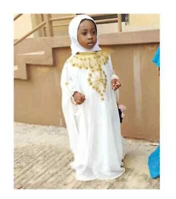 Kaftan White New Kid Girl Ramadan Eid Georgette Moroccan Long Gown Dress Kimono - Image 1 of 3