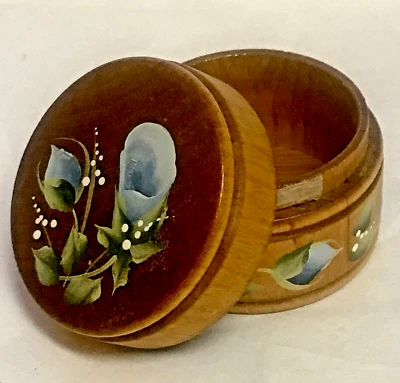 Hand Painted Floral Tole Floral  Hand Crafted Signed Antique Wooden Box  Trinket - Image 1 of 4