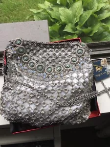 Diseñador Kenny Ma, plata NIQUEA.D con embrague nocturno de piedra turquesa $250 nuevo con etiquetas - Imagen 1 de 5