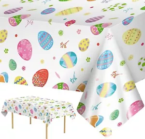 2 Pack Easter Tablecloth - Colorful Easter Eggs Table Cloth, Plastic Disposable - Picture 1 of 8