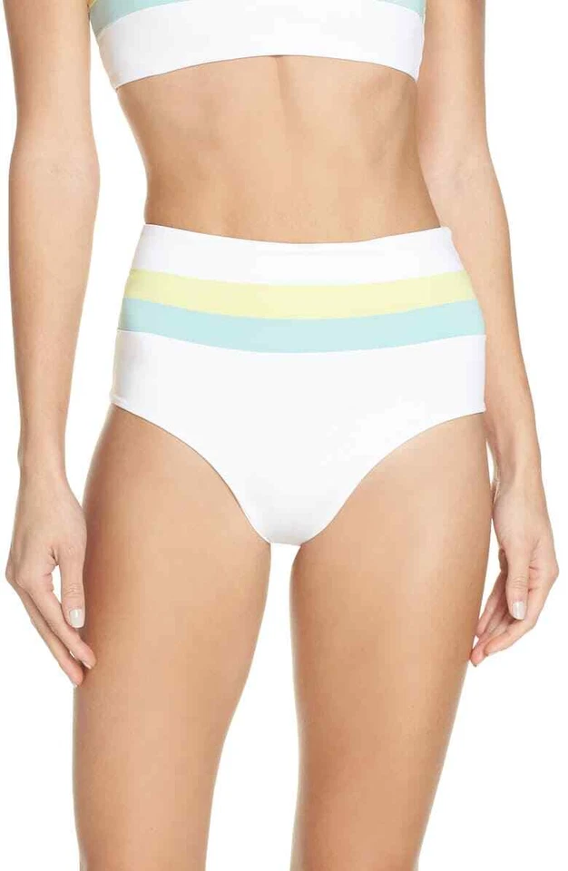 L*Space L1913 Color Block Portia Stripe Bikini Bottoms in White Size S