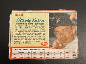 1962 Post Harvey Kuenn #135 San Francisco Giants - Picture 1 of 2