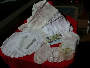 WW2 Era 16 Pieces of Handmade Lacework + 2 Pcs Needlepoint Varying sizes + Cond  - Picture 1 of 12