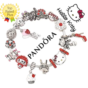 Pandora Silver Bracelet With Silver Hello Kitty Charms BIRTHDAY GIFT POUCH New - Picture 1 of 4