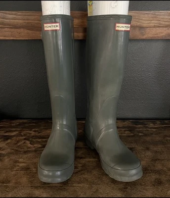 Botas de agua HUNTER originales ALTAS hasta la rodilla talla  Mujer 7 Gris/Verde Lluvia Foto 1 de 4