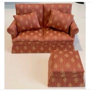 Miniature Dollhouse Two Seater Sofa with Matching Foot Stool 1/12th Scale - Picture 1 of 5