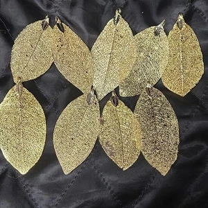 Nine 12k Gold eletroplated LEAF Long Pendants 2.5" Vintage Natural Bohemian - Picture 1 of 4