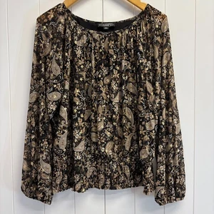 Harper 241 Womens Boho Peasant Pleated Floral Top Size XL Feminine Smocked Chic - Picture 1 of 7