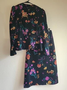 Womens Vintage Handmade Butterfly Floral Two Piece Skirt Suit L Victorian Cottag - Picture 1 of 9