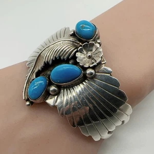 Wilson Padilla Sterling Silver Turquoise Cuff Bracelet 35.9g #bal - Picture 1 of 12