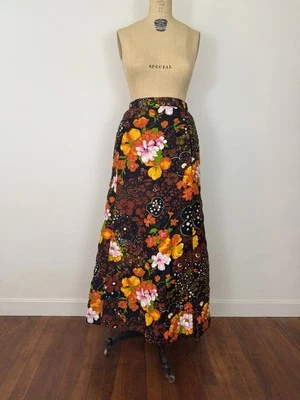 Maxi Falda Acolchada Vintage Años 70 Talla XS 25” Cintura Funky Mod Estampado Floral Foto 1 de 4