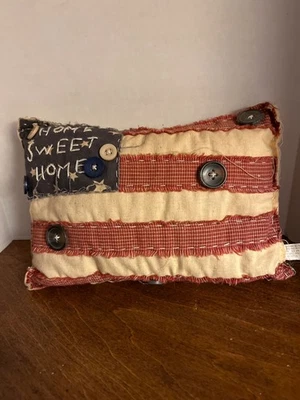 Primitive Flag Pillow Home Sweet Home Buttons - Image 1 of 4