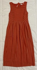Anthropologie Postmark Orange Striped "Retro Ribbon Tie Back Midi Dress" XS - Picture 1 of 5