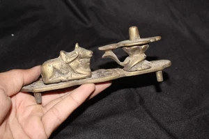Set idolo vintage ottone Nandi Bull & Shiva Lingam - ornamento decorazione puja indù - Foto 1 di 7