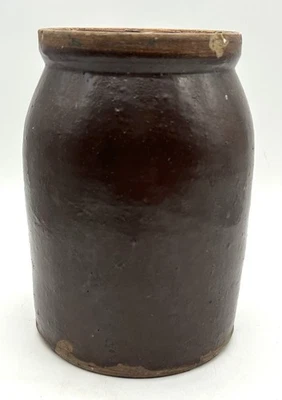 Antique Stoneware Pickling Crock Brown Salt Glaze 7.5” Clay - Image 1 of 4