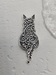 Filigree Cat 925 Sterling Silver Pendant Whimsical Gift for Animal Lovers - Picture 1 of 3