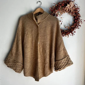 Cocogio Damen Strickjacke Shrug Poncho Pullover Einheitsgröße karamell hellbraun - Bild 1 von 10