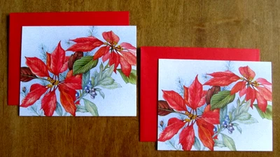 NOS Two Current Christmas Holiday Blank Cards & Envelopes - Poinsettias - Image 1 of 4